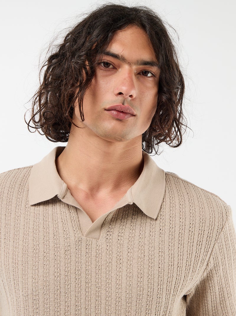 Polo in tessuto operato traforato Beige - Kiabi