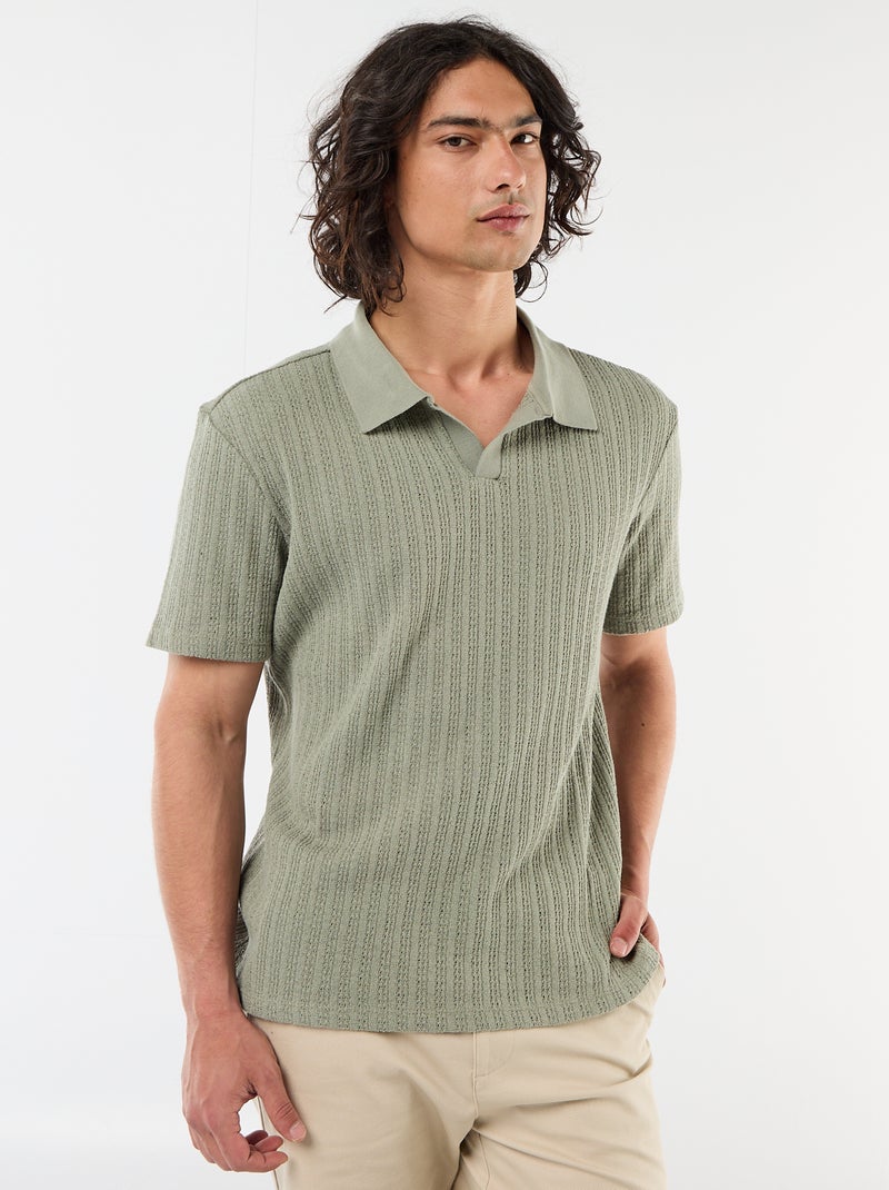 Polo in tessuto operato traforato Verde - Kiabi