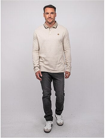 Polo jacquard a maniche lunghe con collo a righe pirataxo