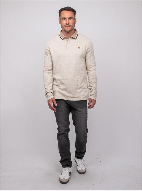 Polo jacquard a maniche lunghe con collo a righe pirataxo - Kiabi Polo jacquard a maniche lunghe con collo a righe pirataxo - Kiabi