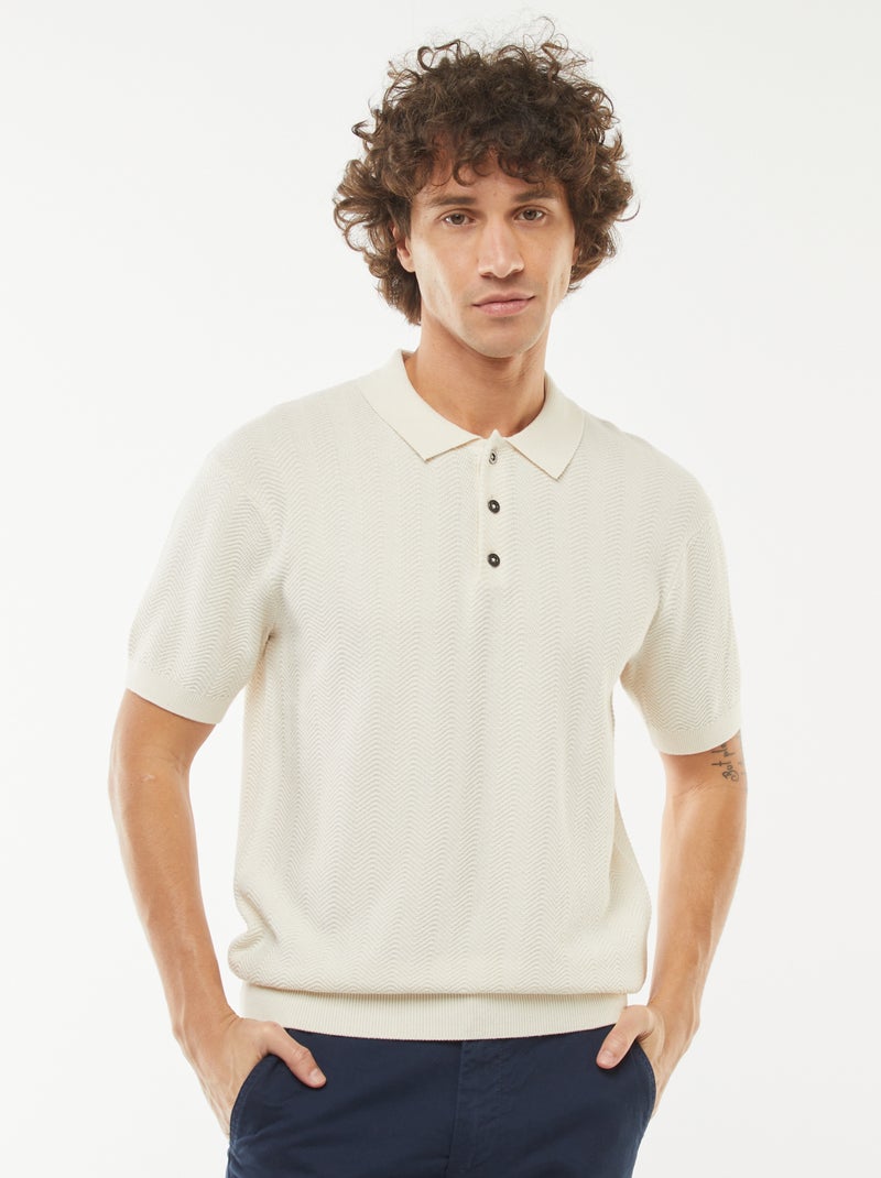 Polo lavorata a maglia a maniche corte Bianco - Kiabi