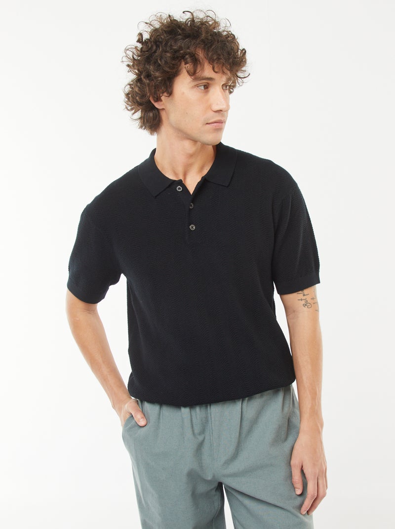 Polo lavorata a maglia a maniche corte nero - Kiabi