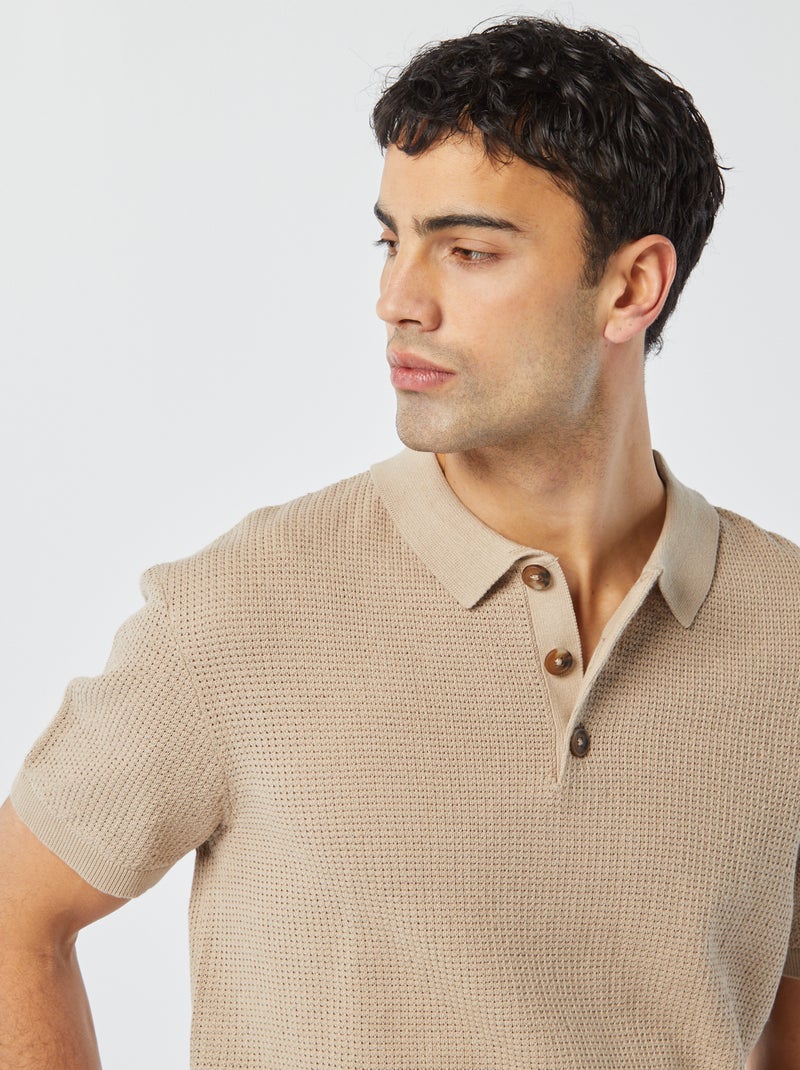 Polo lavorata a maglia beige - Kiabi