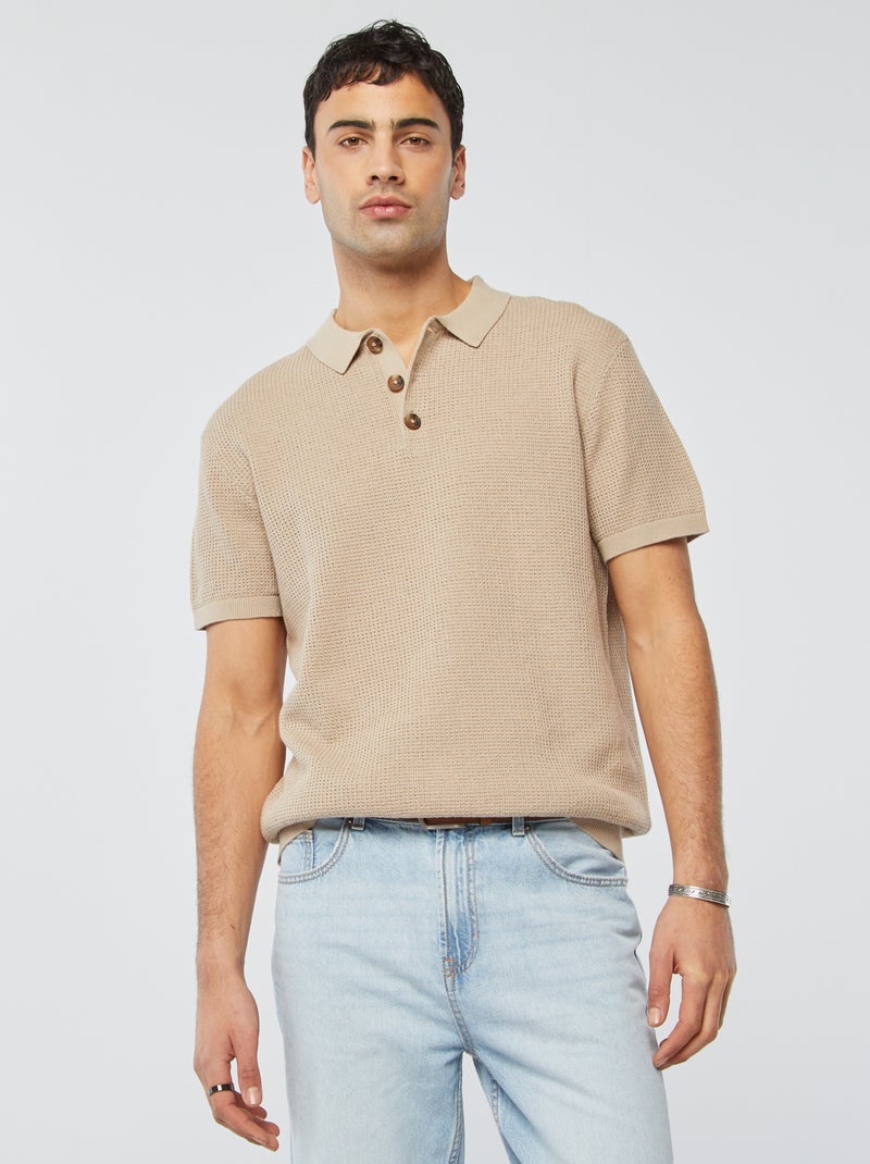 Polo lavorata a maglia beige - Kiabi