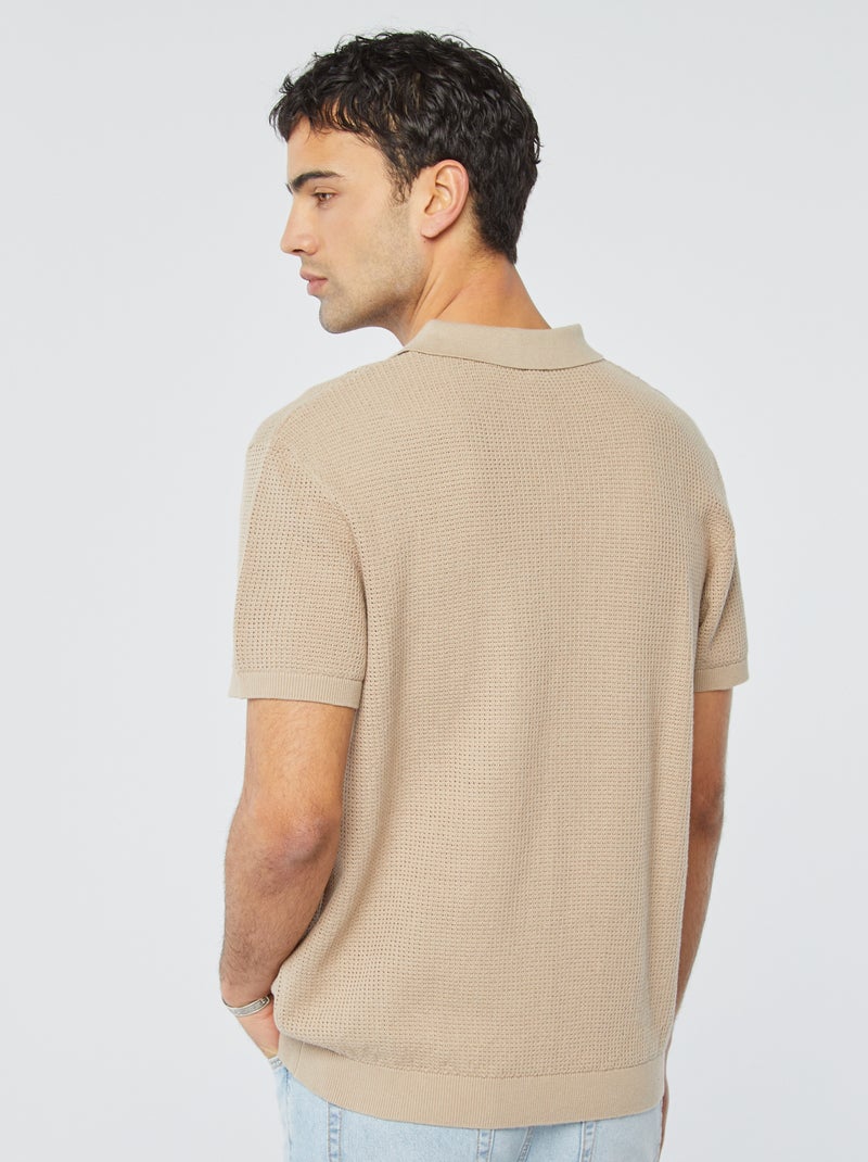 Polo lavorata a maglia beige - Kiabi