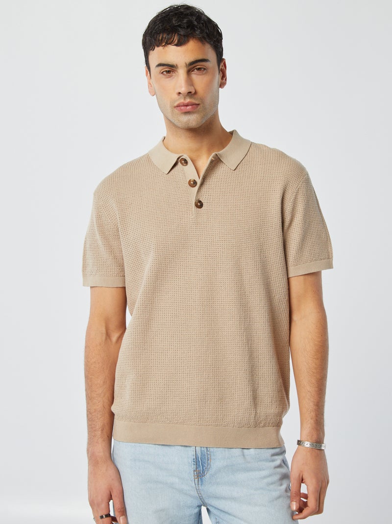 Polo lavorata a maglia beige - Kiabi