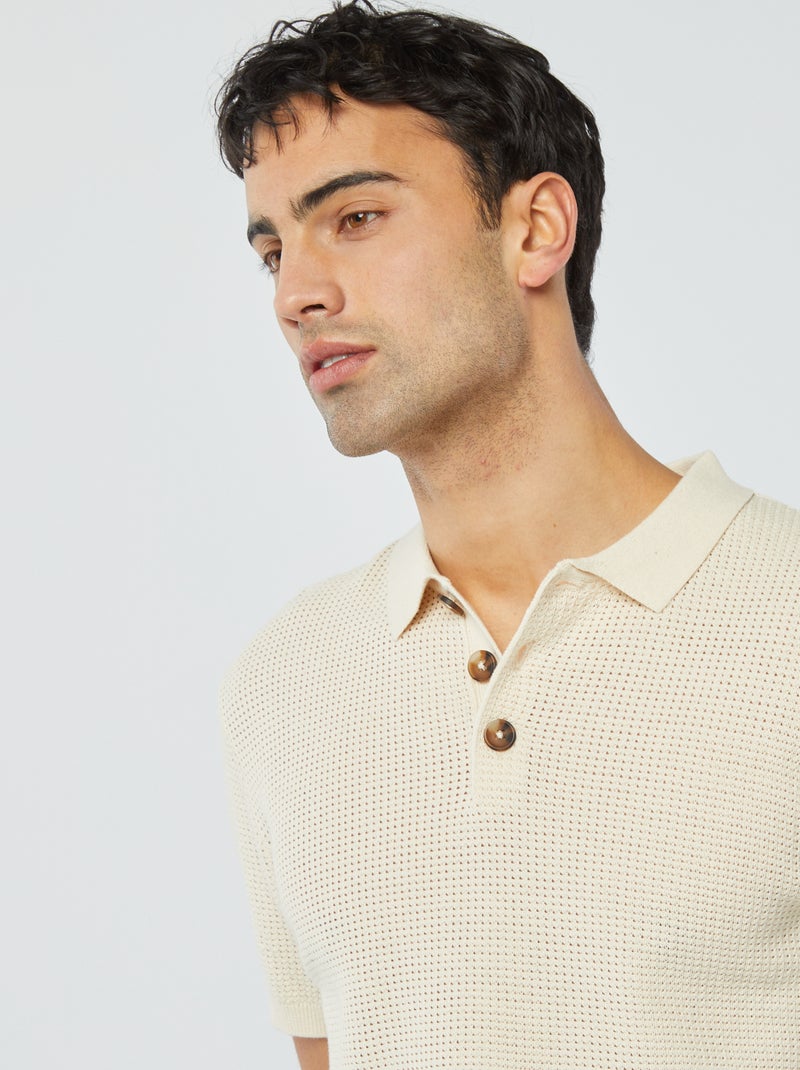 Polo lavorata a maglia BIANCO - Kiabi