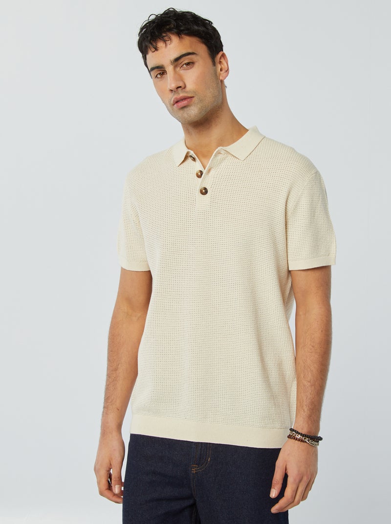 Polo lavorata a maglia BIANCO - Kiabi