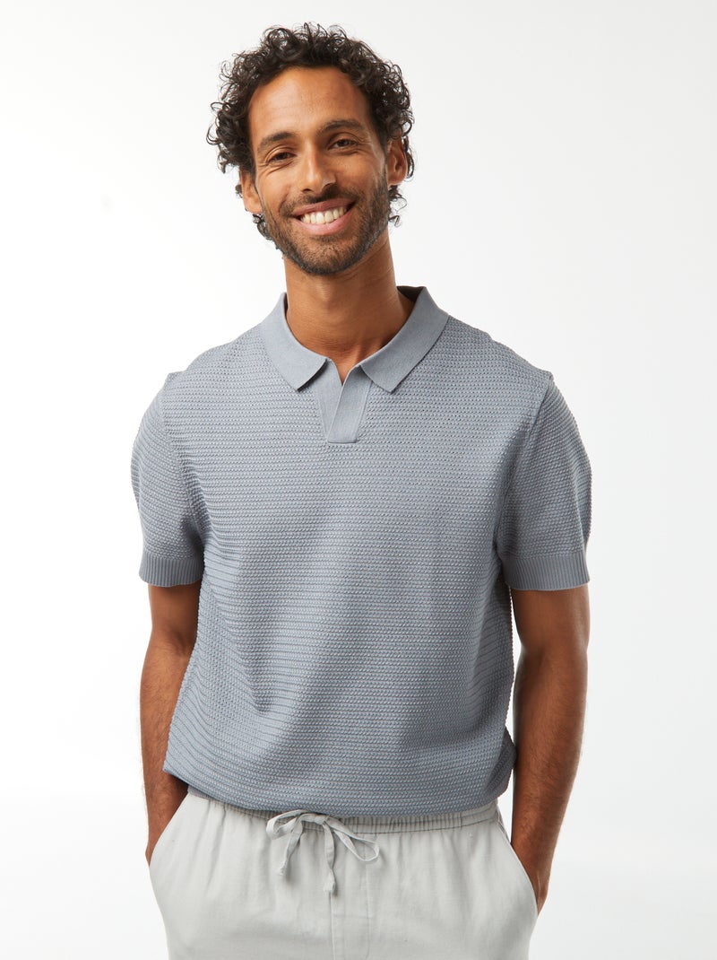 Polo lavorato a maglia maniche corte Blu - Kiabi