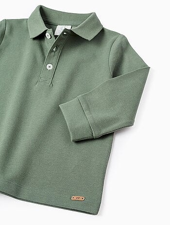 Polo in piqué di cotone a manica lunga