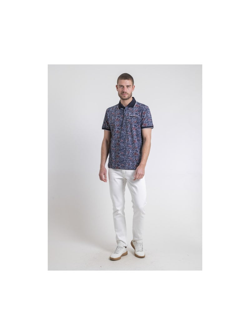 Polo maniche corte puro cotone a motivi PARUBOL Blu marino - Kiabi