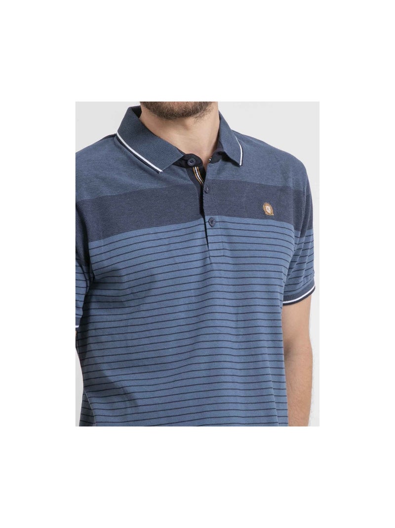 Polo maniche corte puro cotone a righe PIWENING Blu marino - Kiabi