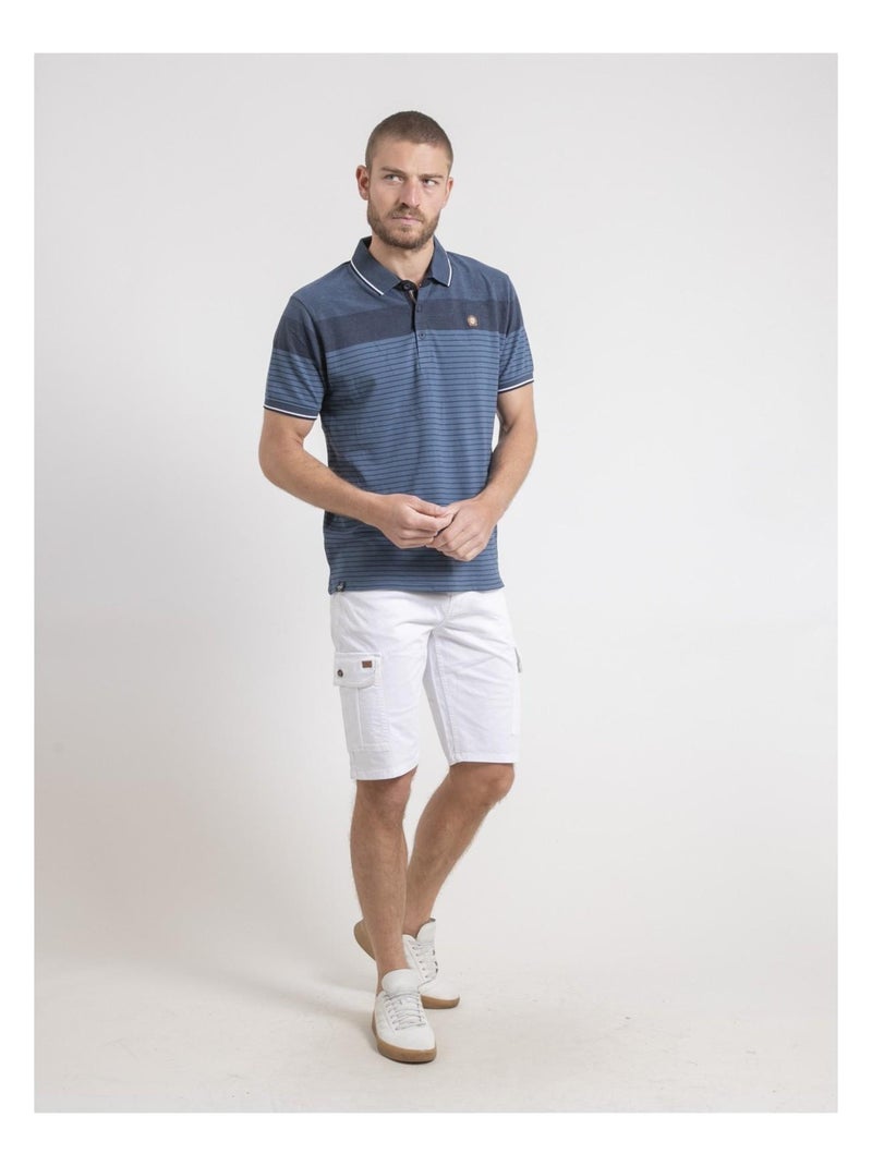Polo maniche corte puro cotone a righe PIWENING Blu marino - Kiabi