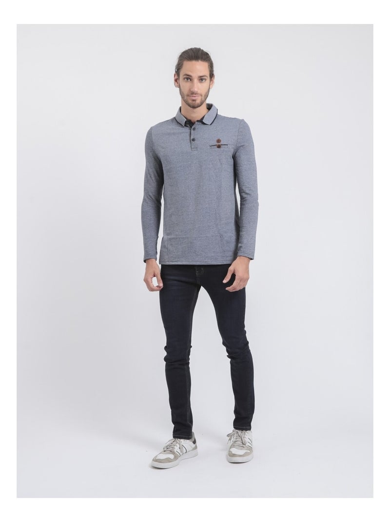 Polo maniche lunghe puro cotone PIWANGA Blu marino - Kiabi