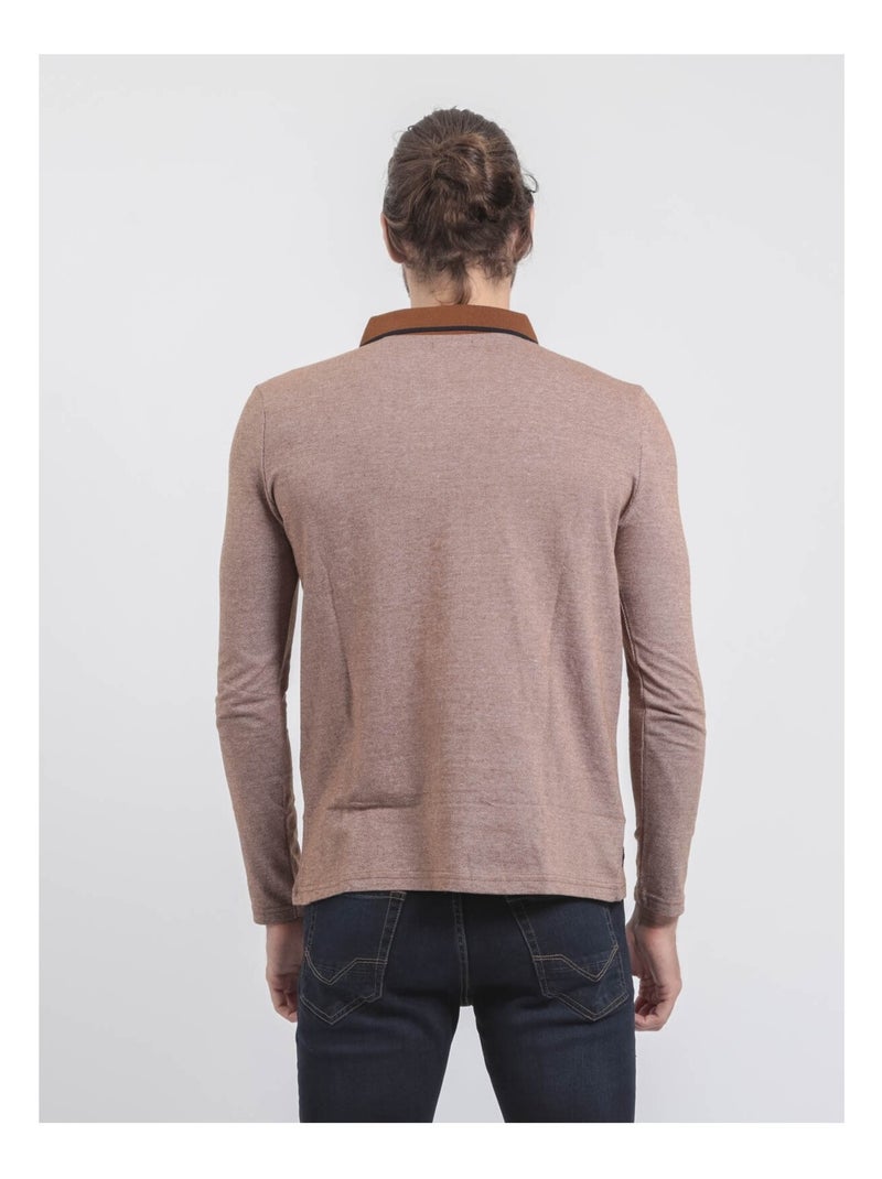 Polo maniche lunghe puro cotone PIWANGA Marrone caramello - Kiabi