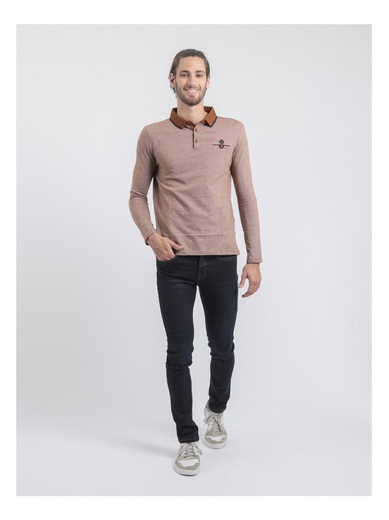 Polo maniche lunghe puro cotone PIWANGA Marrone caramello - Kiabi