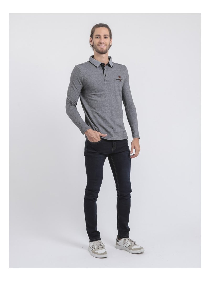 Polo maniche lunghe puro cotone PIWANGA Nero - Kiabi