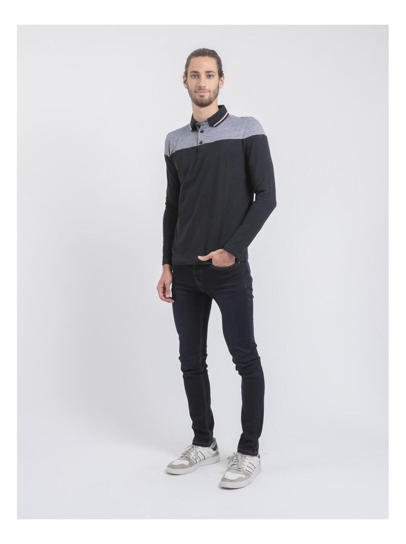 Polo maniche lunghe puro cotone POGAME Blu marino - Kiabi