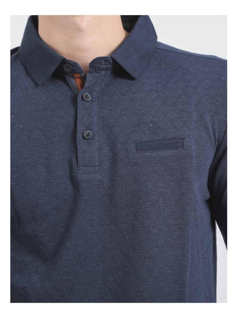 Polo maniche lunghe puro cotone PUMANAR Blu marino - Kiabi