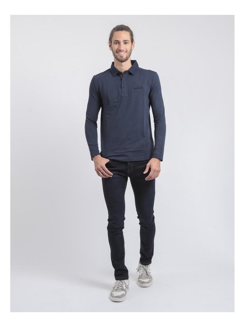 Polo maniche lunghe puro cotone PUMANAR Blu marino - Kiabi