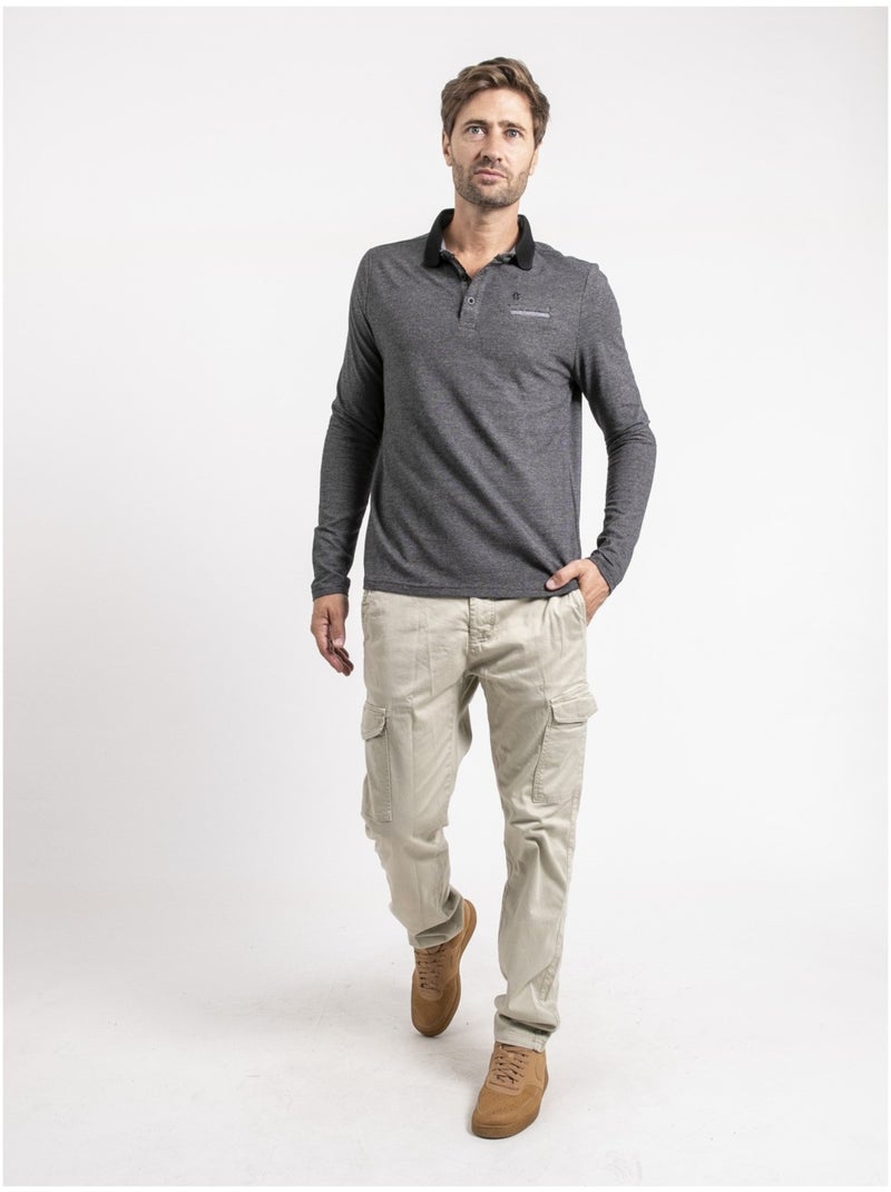 Polo maniche lunghe puro cotone PUNCH Nero - Kiabi