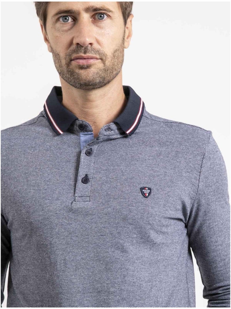 Polo maniche lunghe puro cotone PYTHON Blu marino - Kiabi