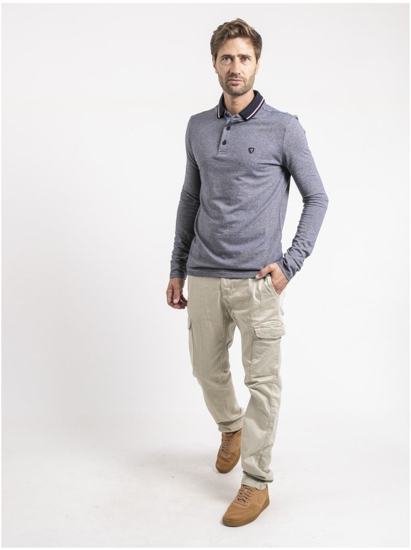 Polo maniche lunghe puro cotone PYTHON Blu marino - Kiabi