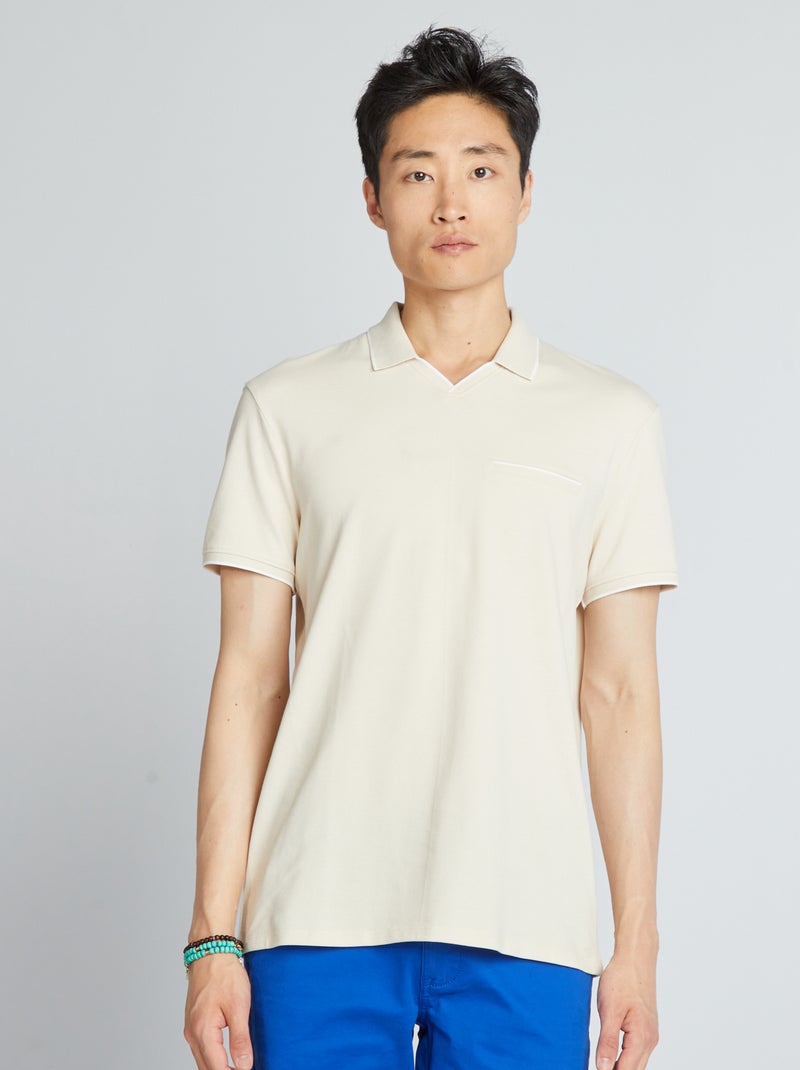 Polo scollo a V in piqué di cotone beige - Kiabi