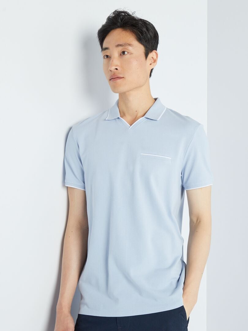 Polo scollo a V in piqué di cotone BLU - Kiabi