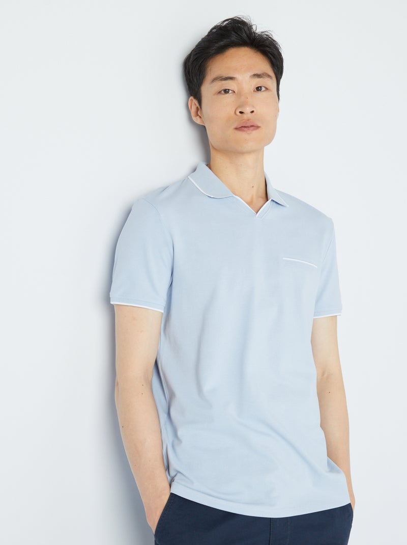 Polo scollo a V in piqué di cotone BLU - Kiabi