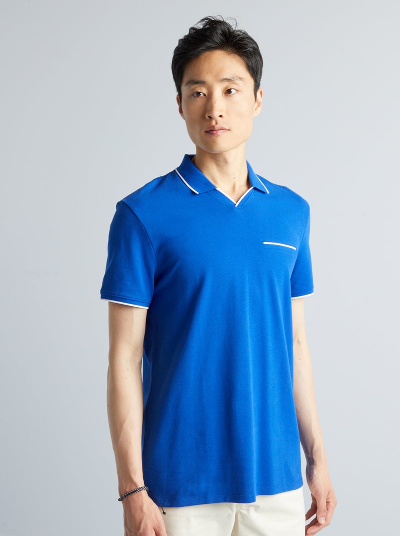 Polo scollo a V in piqué di cotone blu - Kiabi
