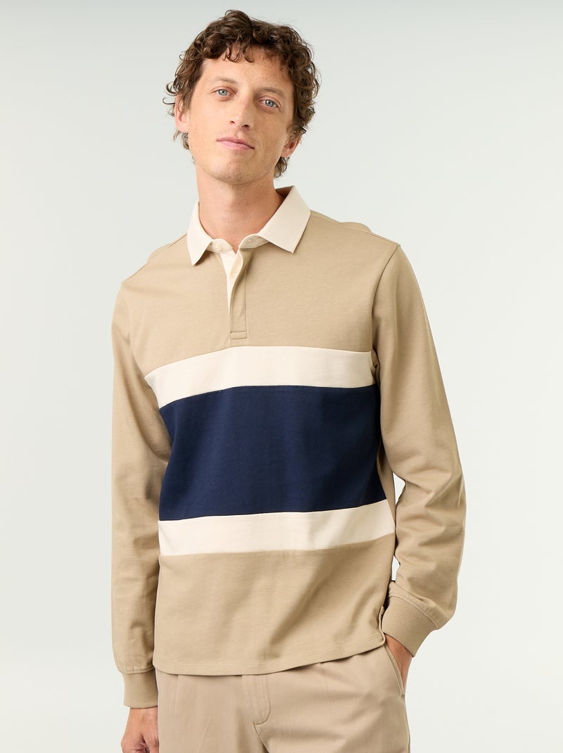 Polo stile rugby a maniche lunghe Beige - Kiabi