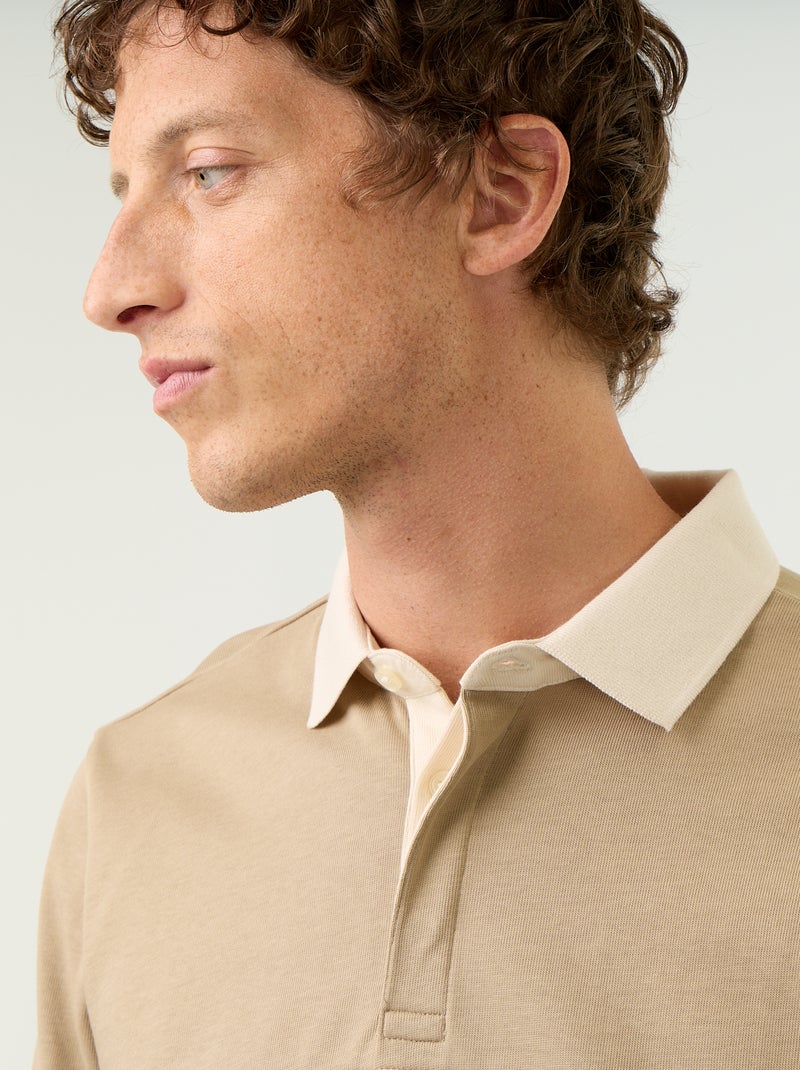 Polo stile rugby a maniche lunghe Beige - Kiabi