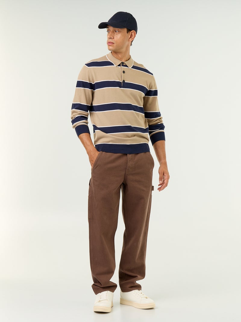 Polo stile rugby a maniche lunghe Beige - Kiabi