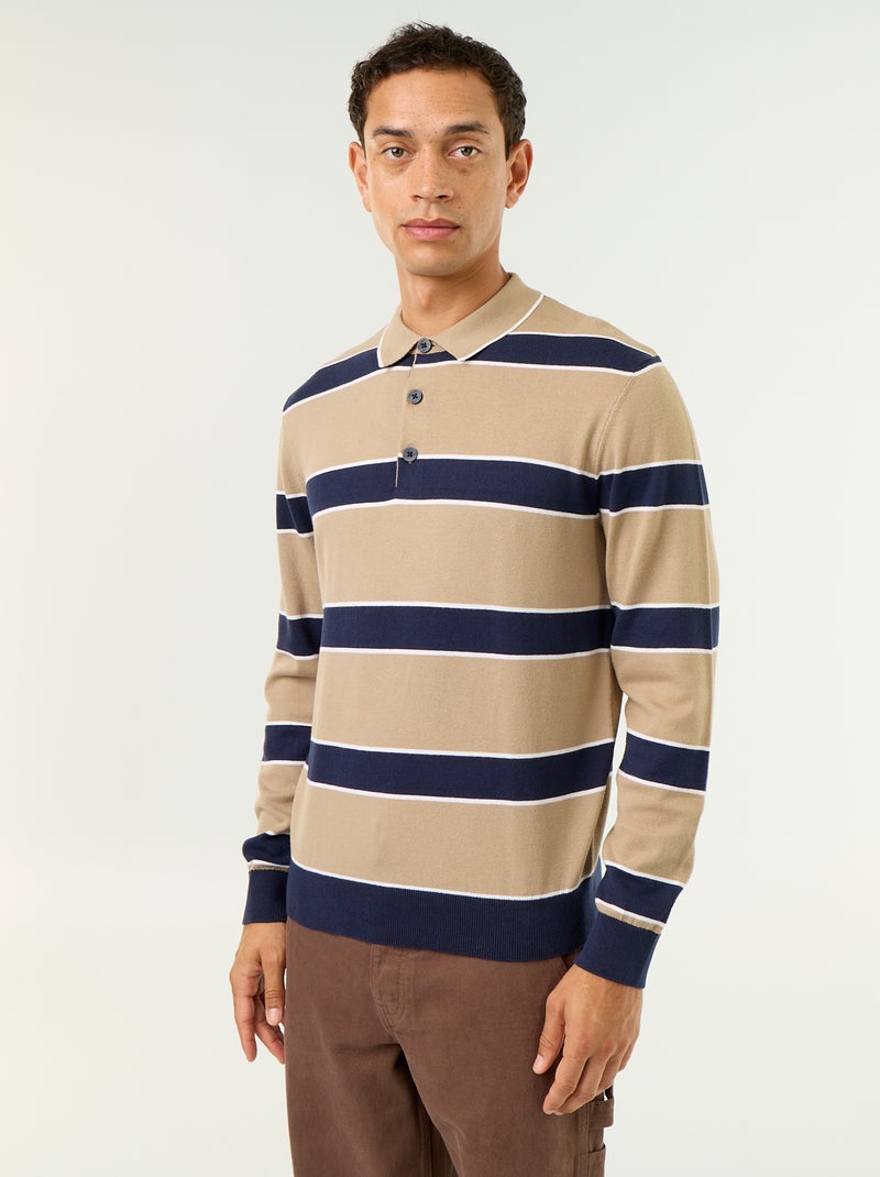Polo stile rugby a maniche lunghe Beige - Kiabi