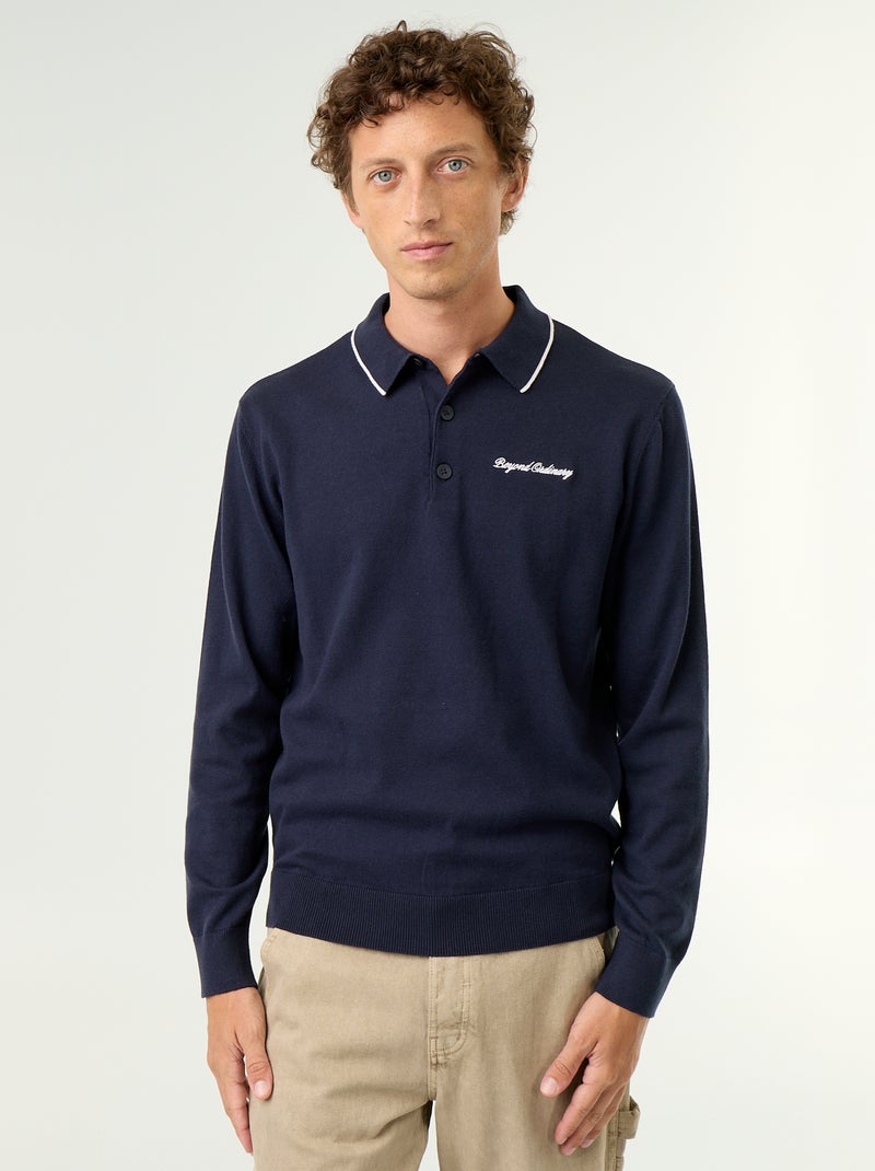 Polo stile rugby a maniche lunghe Blu - Kiabi