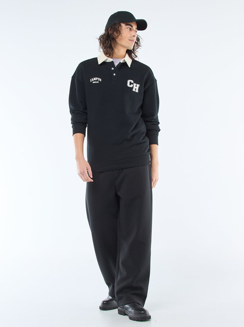 Polo stile rugby a maniche lunghe Nero - Kiabi
