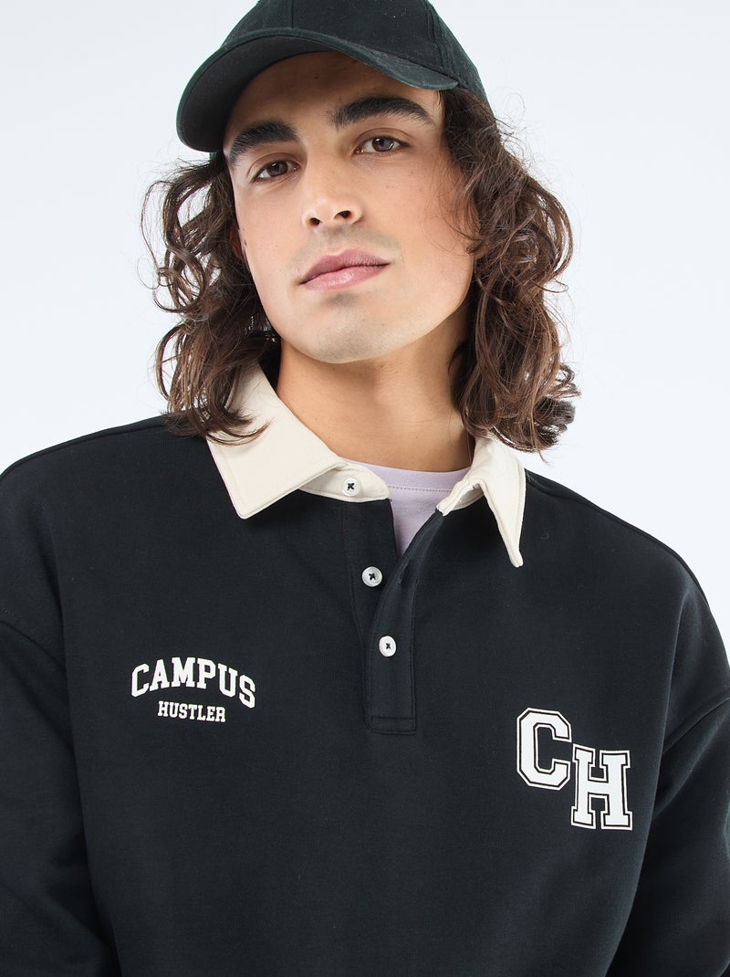 Polo stile rugby a maniche lunghe Nero - Kiabi