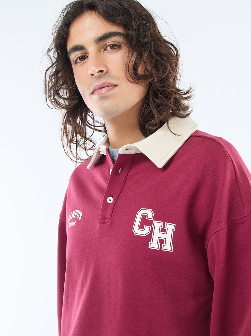 Polo stile rugby a maniche lunghe Rosso - Kiabi