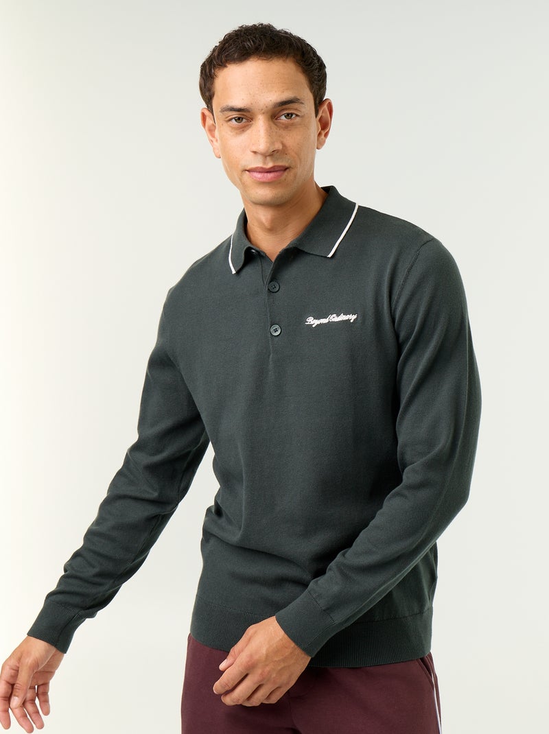 Polo stile rugby a maniche lunghe Verde - Kiabi
