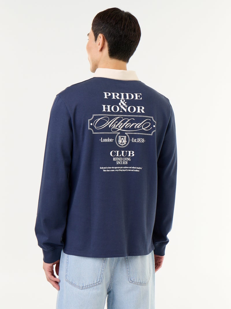 Polo stile rugby con scritte ricamate Blu - Kiabi