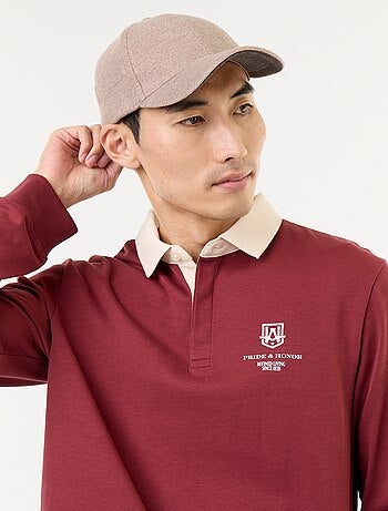 Polo stile rugby con scritte ricamate