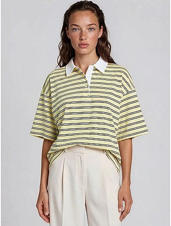 Polo t-shirt da donna in cotone a righe busem
