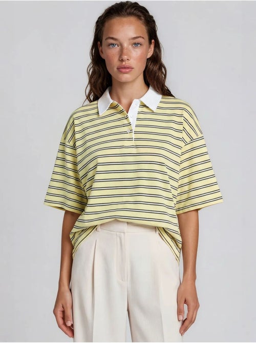 Polo t-shirt da donna in cotone a righe busem - Kiabi Polo t-shirt da donna in cotone a righe busem - Kiabi