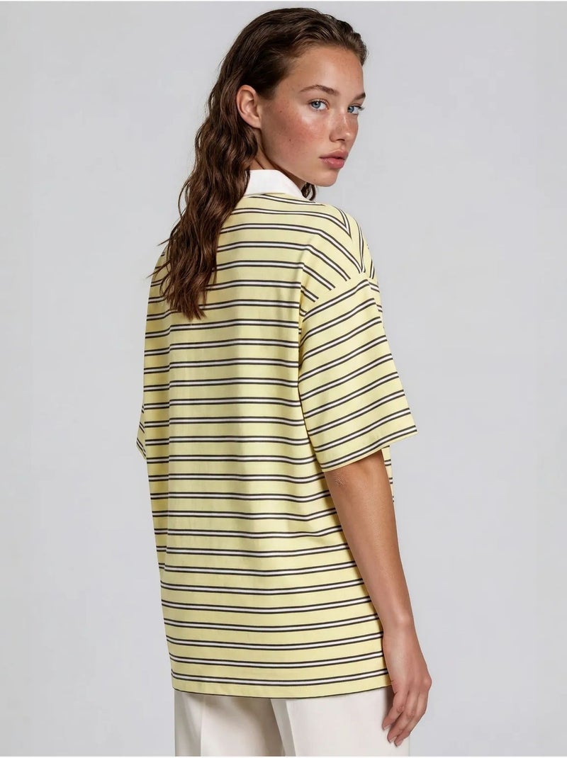 Polo t-shirt da donna in cotone a righe busem Giallo limone - Kiabi