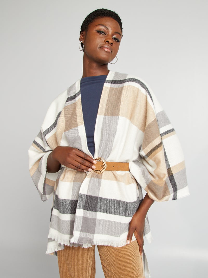 Poncho con frange BEIGE - Kiabi