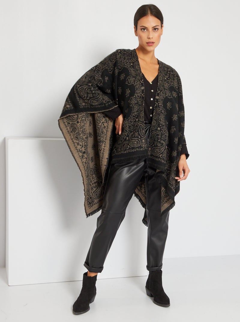 Poncho con piccole frange BEIGE - Kiabi