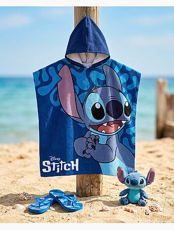 Poncho da Spiaggia Disney Stitch 55x110cm – Close-Up Blu Marino – Cappuccio – 100% Poliestere – Lice