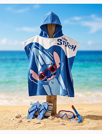 Poncho da Spiaggia Disney Stitch 55x110cm – Surf Onde Blu – Cappuccio – 100% Poliestere – Licenza Uf