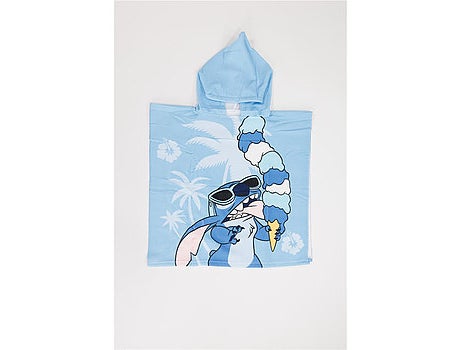 Poncho da Spiaggia Disney Stitch Gelato 55x110cm – Azzurro Ibisco – Cappuccio – 100% Poliestere – Li